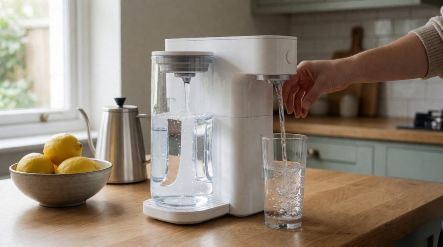Countertop reverse osmosis systems like this one sit on a UK kitchen worktop